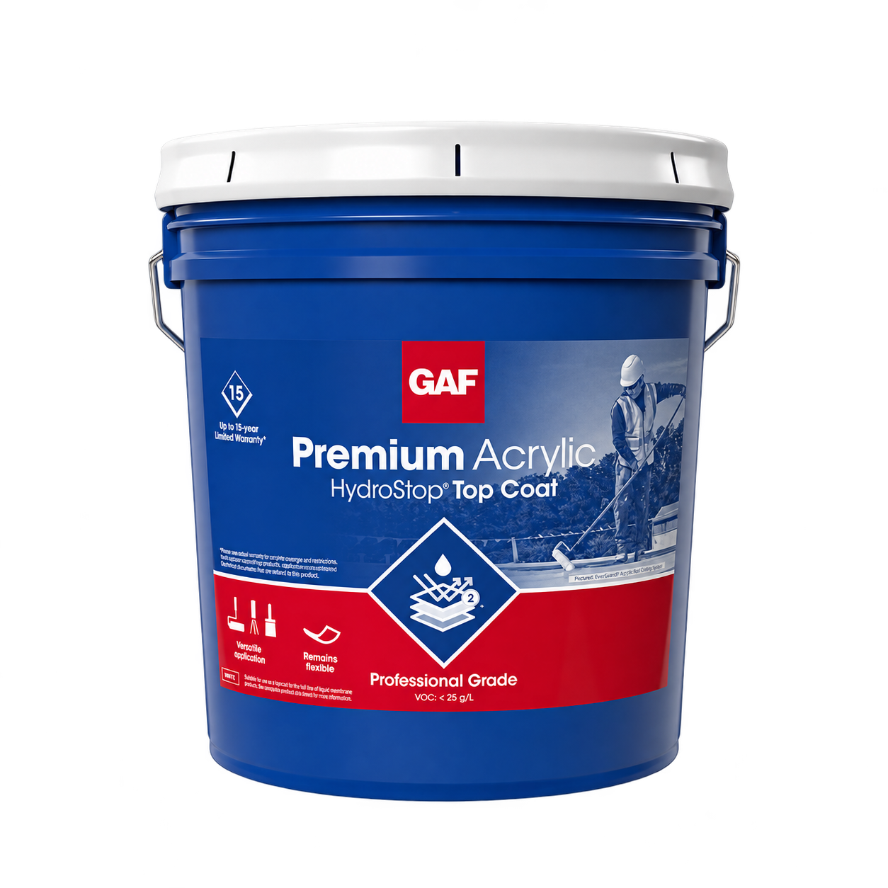 Paila GAF Premium Acrylic HydroStop Top Coat, imagen oficial GAF USA